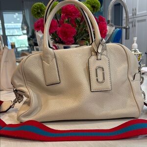 Marc Jacobs Cream Satchel with Sporty Striped Strap